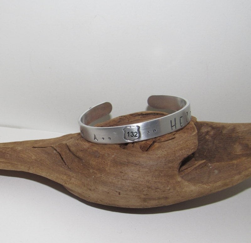 Law enforcement cuff bracelet, Police officers wife cuff, blueline jewelry, Personalized Adjustable stamped cuff bracelet, stamped jewelry,, view 5
