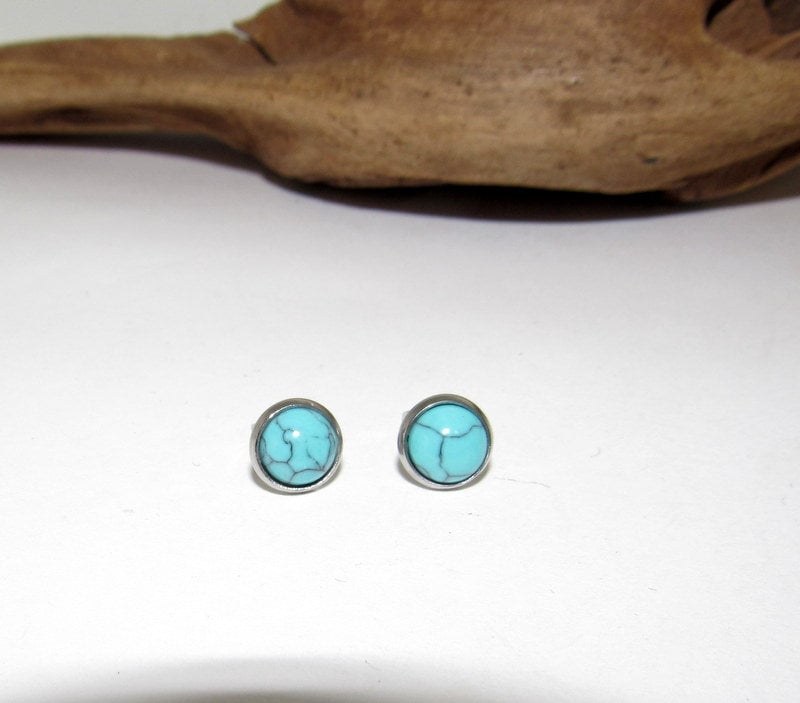 Turquoise dangle drop earrings, western jewelry, stud earring jewelry , personalized earrings , stamped jewelry,, view 7