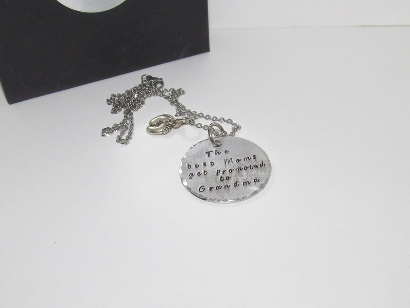 The best mom's get promoted to Grandma, hand stamped mothers necklace for grandma, personalized jewerly, handstamped jewelry, view 3