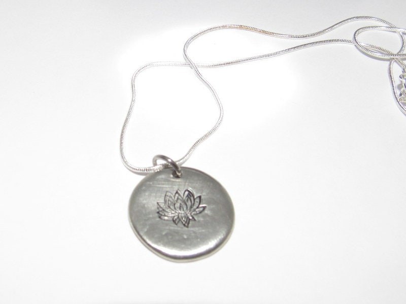 pewter Lotus necklace, Yogo lotus necklace, custom hand stamped jewelry, spiritual necklace, view 3