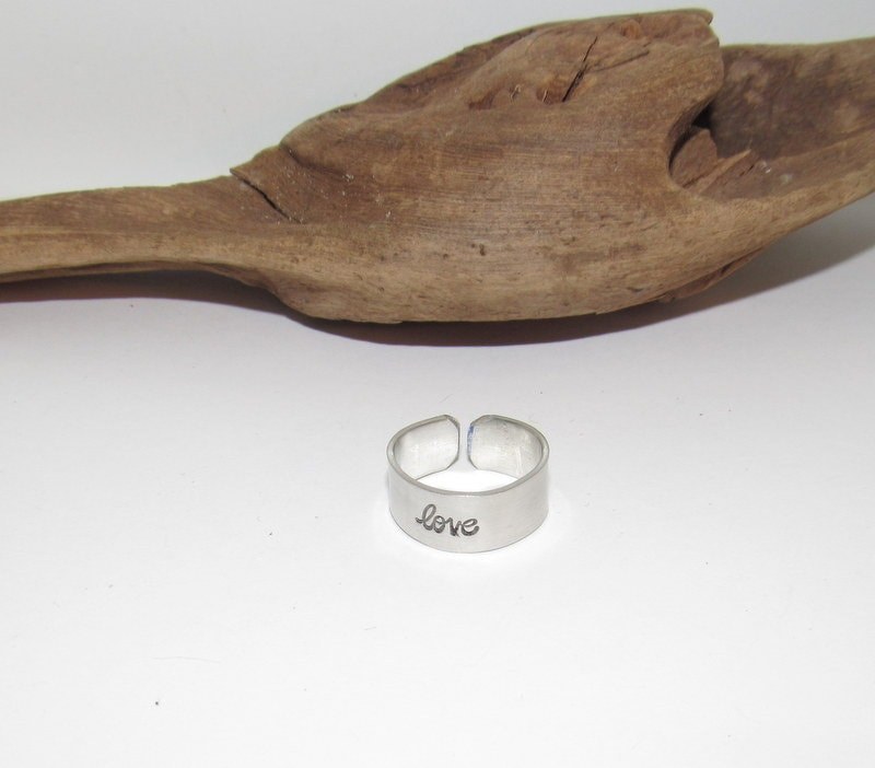 Love Adjustable stamped ring, love aluminum ring, inspiration rings, adjustable silver ring, stamped jewelry,