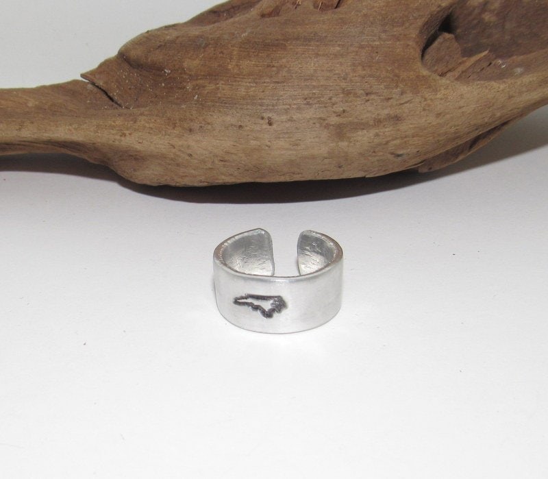 Pick your state Adjustable stamped ring, NC aluminum ring, inspiration rings, adjustable silver ring, stamped jewelry,, view 2