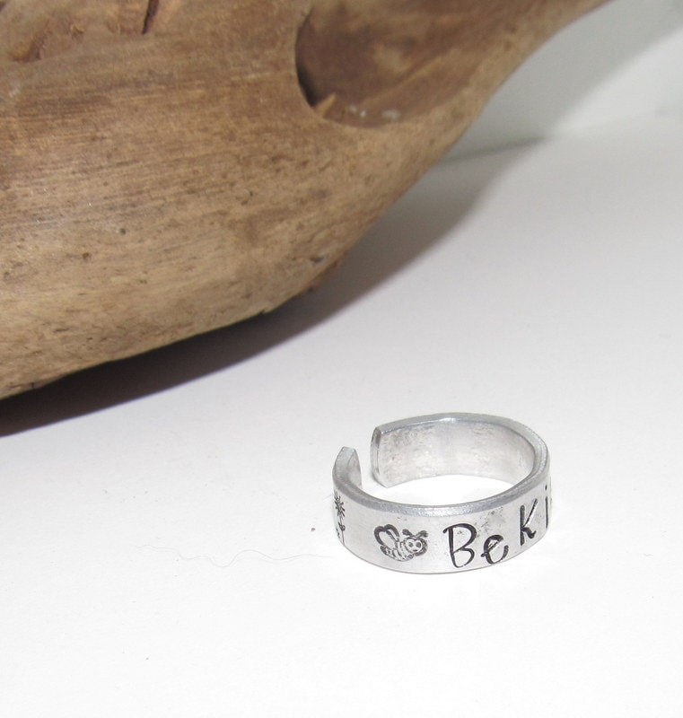 Be Kind ring, Inspirational Ring, adjustable ring ,Personalized Hand Stamped Ring, Aluminum Hand Stamped Ring, design your own ring, view 2