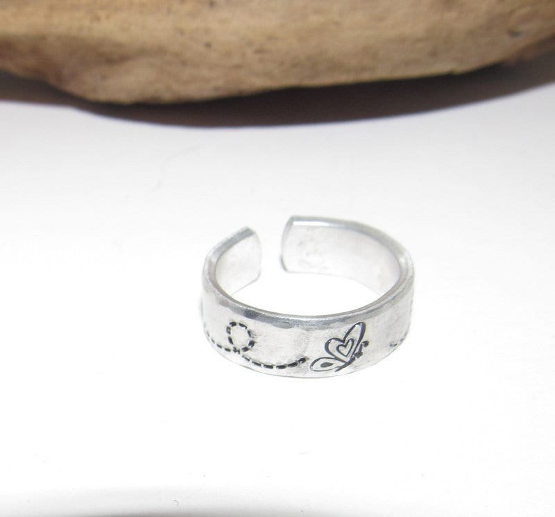 Butterflies Inspirational Ring, Nature Inspirational Ring ,Personalized Silver Hand Stamped Ring, Aluminum Hand Stamped Ring, view 2