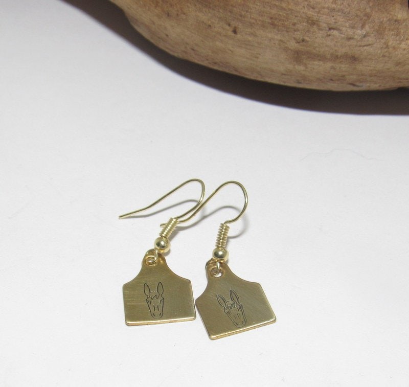mule earrings, dangle drop earrings, donkey jewelry, farm life jewelry, personalized earrings, stamped jewelry, mule lover gift, view 2