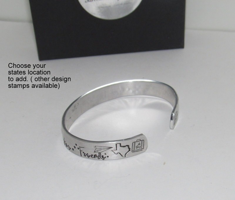 Never to far for friends personalized cuff bracelet ,bff long distance friendship cuff, custom hand stamped jewelry, handstamped jewelry, view 8