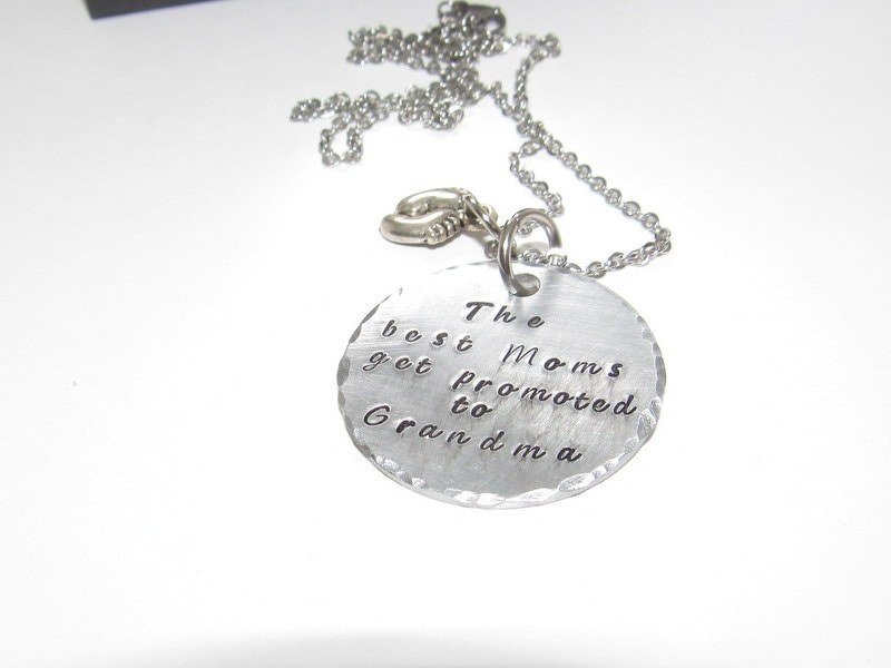 The best mom's get promoted to Grandma, hand stamped mothers necklace for grandma, personalized jewerly, handstamped jewelry
