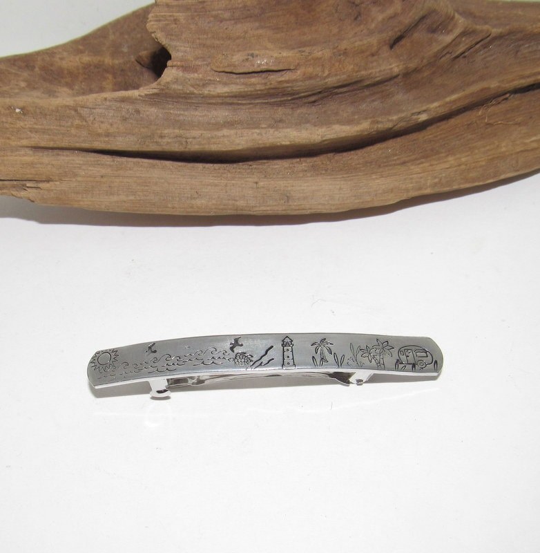 Beach lover Hair Accessory , light house style hair clip ,Saltwater Soul Hair Bow ,Hand Stamped with a Beach Theme Design