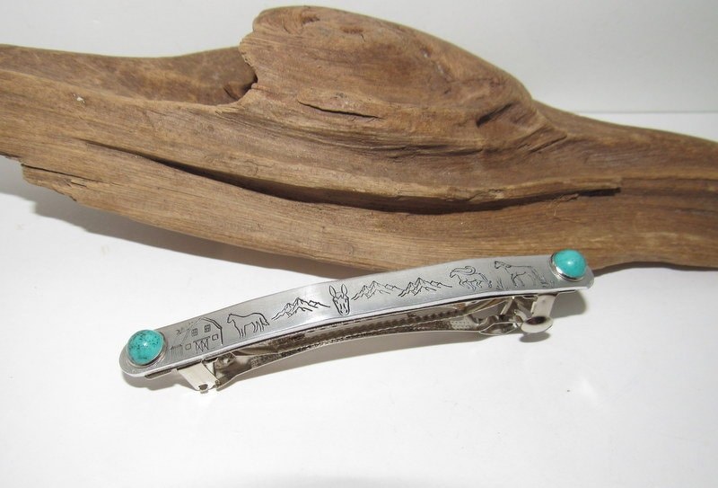Boho-Chic Hand-Stamped Hair Accessory with a Western Flair , southwestern style hair clip ,Mountain country turquoise horse lover gift, view 2