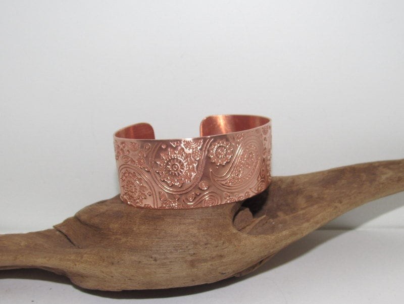 Copper Paisley Floral Print Embossed Cuff, boho paisley jewelry, personalized cuff bracelet, Bff gift, western jewelry cuff,, view 8