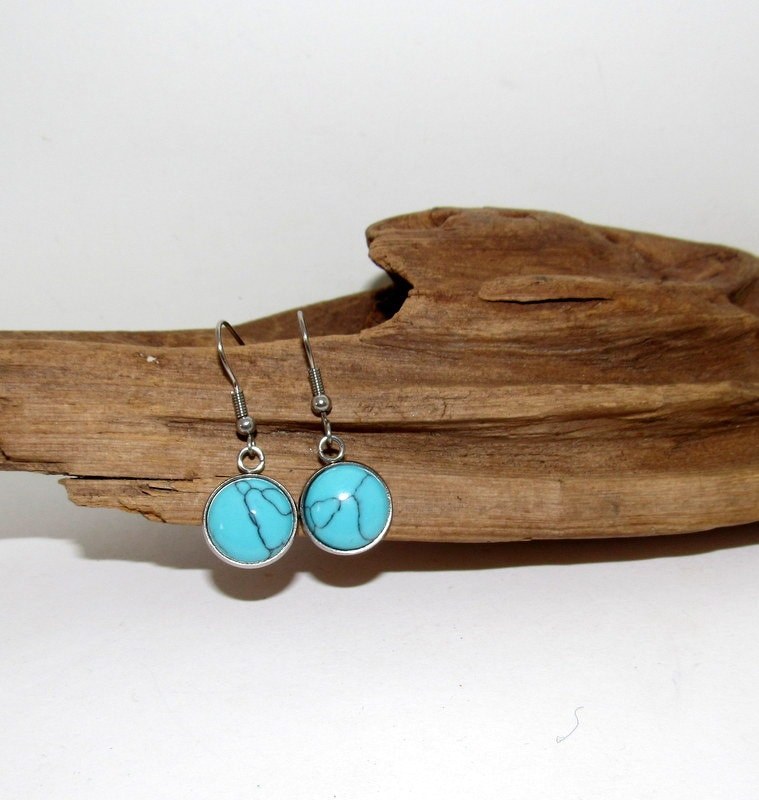 Turquoise dangle drop earrings, western jewelry, stud earring jewelry , personalized earrings , stamped jewelry,, view 6