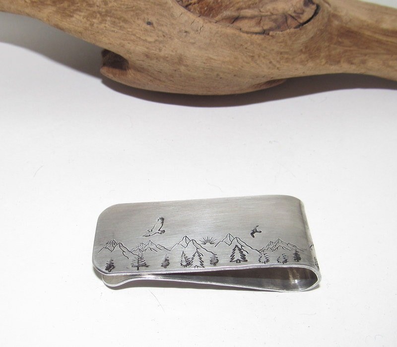 Custom mountain money clip for dad, western horse theme money clip, groomsmen gift, gift for husband, graduation gift for him, view 2