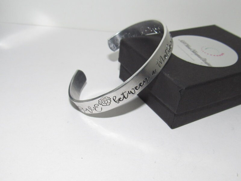 The love between a mother and a daughter is forever Pewter cuff, hand stamped cuff bracelet personalized jewelry, handstamped jewelry, view 3