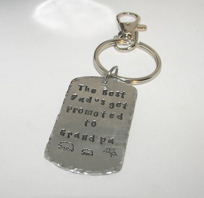 pewter keychain, hand stamped jewelry , handstamped jewelry gift for granddaddy , pa pa bear gift for dad, personalized keychain