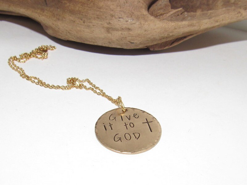 Personalized Give it to God necklace , Gold confirmation gift, baptism gift for her , custom stamped religious jewelry for best friend gift
