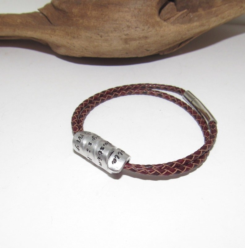 Sterling silver Hidden Message charm bracelet ,Genuine Leather wrap bracelet, Woman's and men's Spiral Wrapped Bracelet, view 4