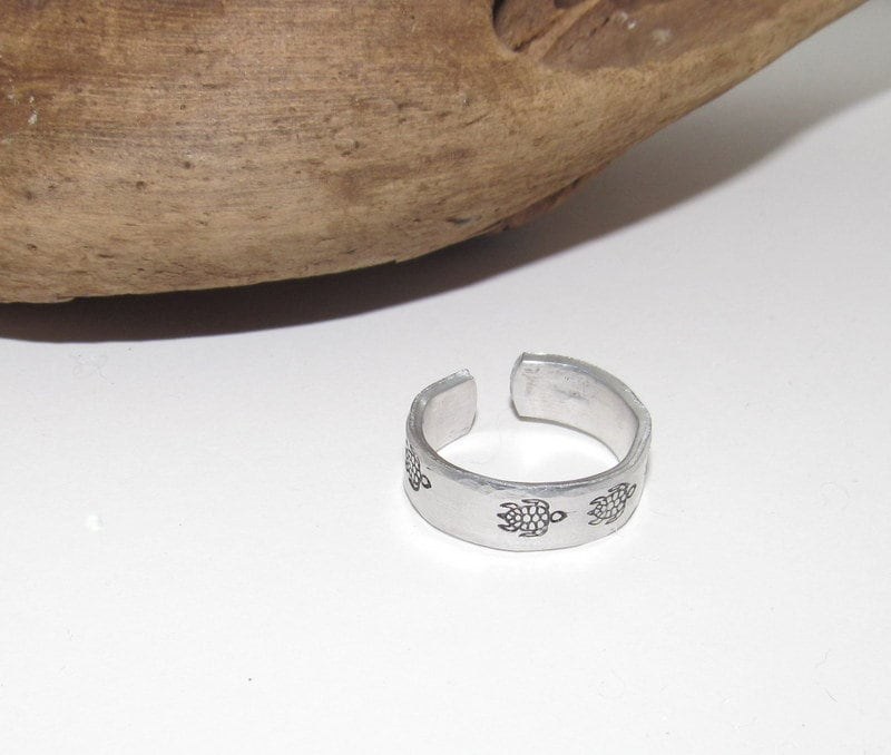 Stamped turtle ring, Personalized Adjustable stamped ring, turtle lover stamped jewelry, boho beachring, view 6