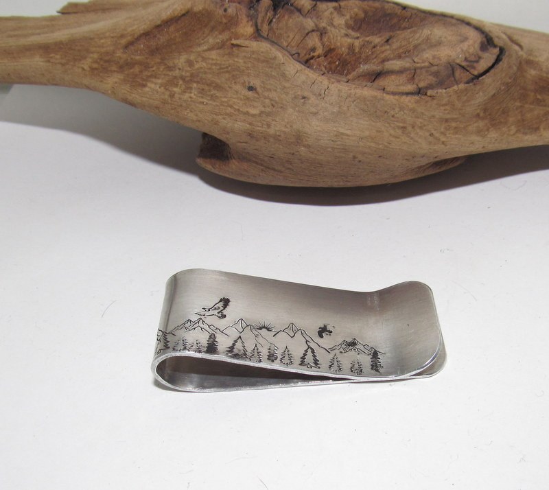Custom mountain money clip for dad, western horse theme money clip, groomsmen gift, gift for husband, graduation gift for him, view 5