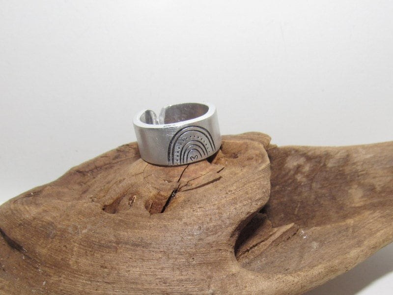 Sterling silver Rainbow Adjustable stamped ring, rainbow lover aluminum ring, inspiration rings, adjustable silver ring, stamped jewelry,, view 5