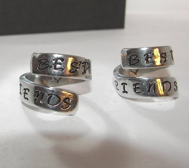 Best friends pewter wrap ring, personalized jewelry, handstamped jewelry ring for friend , gift for best friend, handstamped jewelry