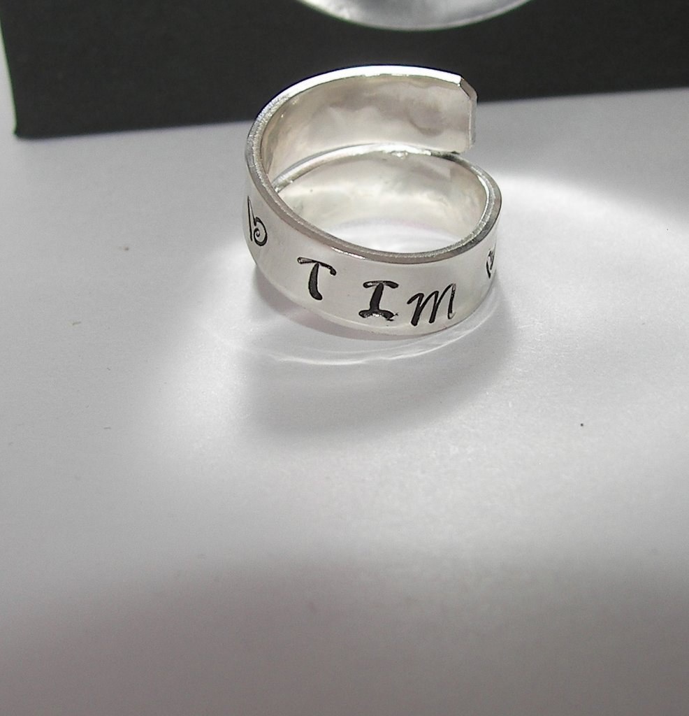 Pewter kids name wrap ring, custom personalized jewelry ,hand stamped jewelry ring for mom, Anniversary gift for mom, handstamped jewelry, view 5
