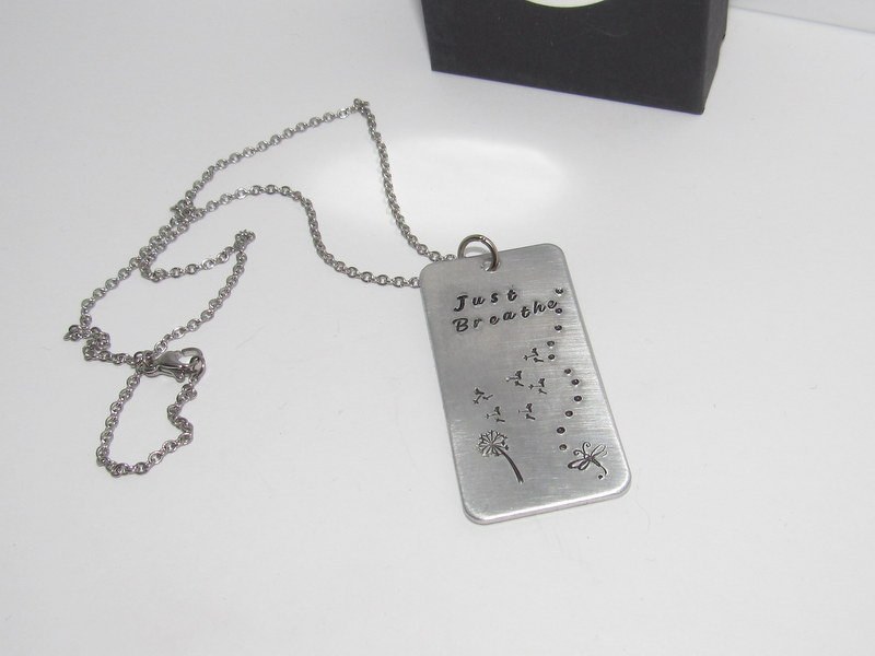 Just breathe gift, dandelion necklace, dragonfly necklace, personalized jewelry Mothers custom hand stamped jewelry, Custom saying necklace, view 3
