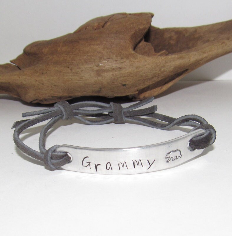 Gammy bear bracelet, personalized stamped bar, kids name bracelet , pick your word bracelet, Grandma bracelet, mimi gift, Gee Gee gift