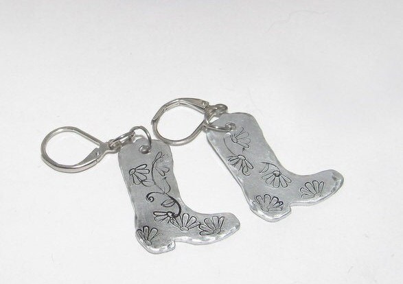 cow boy boots dangle earrings , cow girl custom western theme earrings, personalized western jewelry , cow girl accessories, view 3