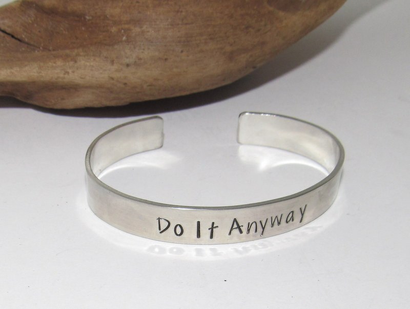 Do it anyway affirmation cuff bracelet, pewter jewelry, best friend gift, personalized bracelet for her, handstamped jewelry, view 2