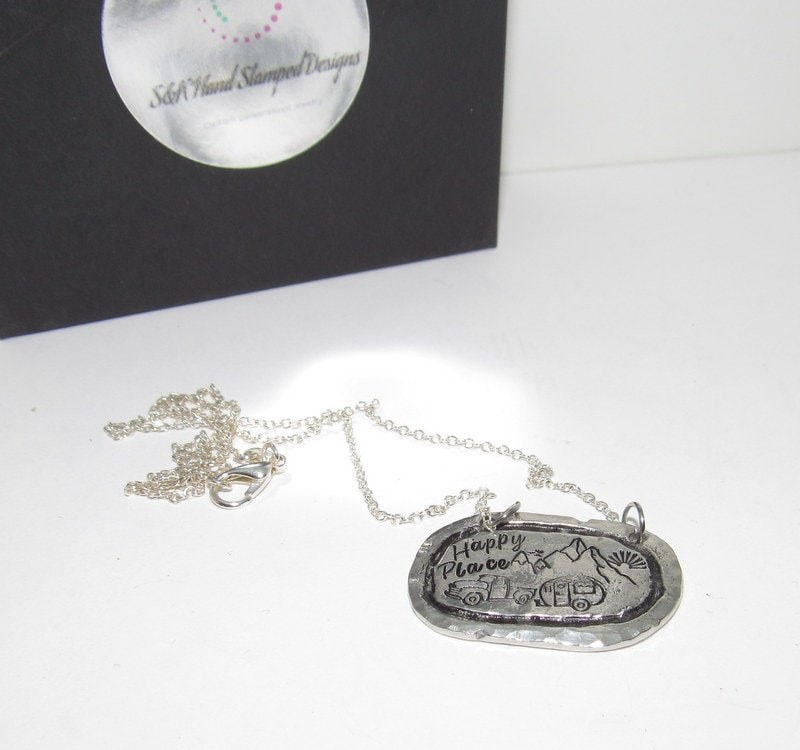 My happy place mountain lover necklace, personalized jewelry for mom , Mothers custom hand stamped jewelry, handstamped jewelry, view 3