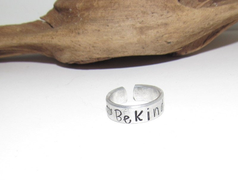 Be Kind ring, Inspirational Ring, adjustable ring ,Personalized Hand Stamped Ring, Aluminum Hand Stamped Ring, design your own ring