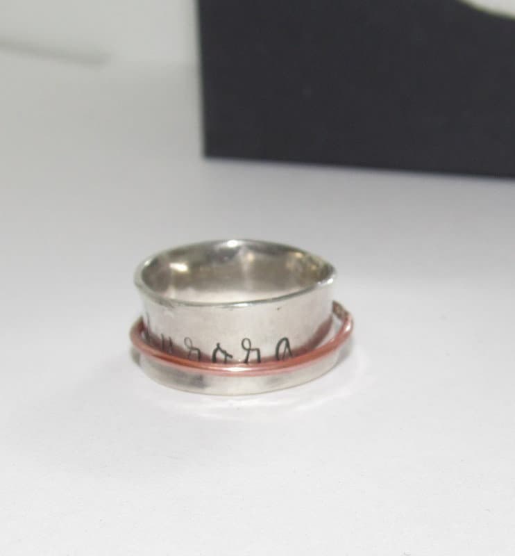 Sterling silver spinner ring, kids name and birthdate ring, personalized jewelry, hand stamped jewelry for mom, Anniversary gift for mom, view 6