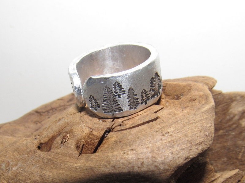 Trees Inspirational Ring, Nature Inspirational Ring ,Personalized Silver Hand Stamped Ring, Forest Aluminum Hand Stamped Ring, view 7