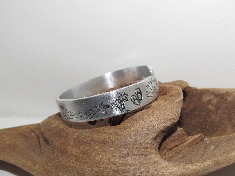 Beach life cuff bracelet, stamp jewelry, bridesmaid gifts, best friend gift, personalized bracelet for her, handstamped jewelry, view 7