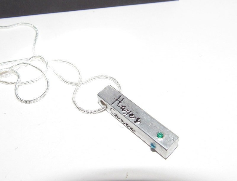 4 side pewter bar necklace, personalized mom necklace, names necklace , handstamped jewerly, handstamped jewelry, view 3