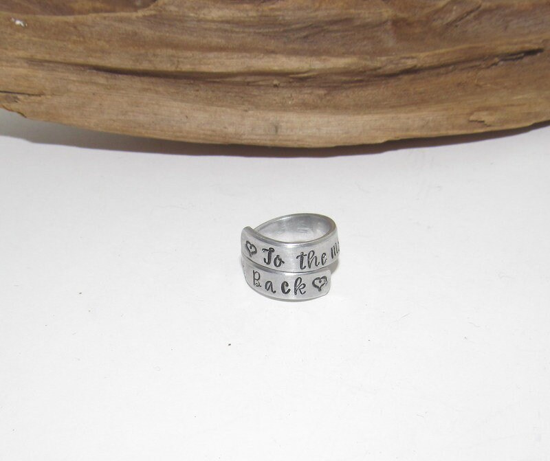 Pewter ring I love you to the moon and back , custom personalized jewelry, hand stamped jewelry ring for friend , gift for best friend