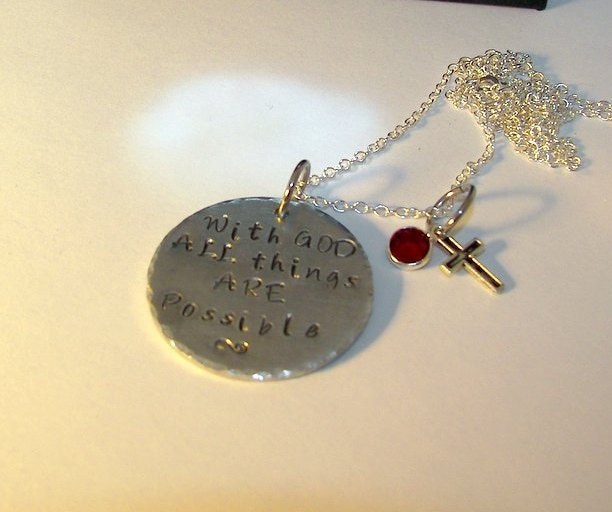 With God all things are possible, confirmation jewelry baptisim gift for girl, custom stamp personalized jewelry, anniversary gift for mom, view 2