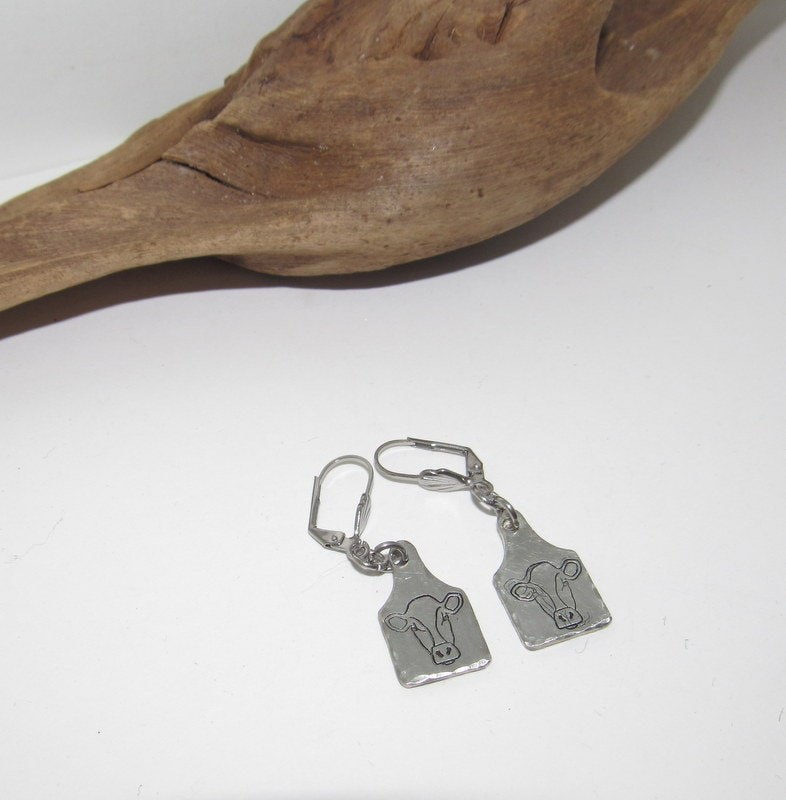 cow earrings, dangle drop earrings, farm animal jewelry , farm life jewelry , personalized earrings , stamped jewelry, bff cow lover gift, view 7