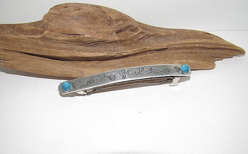 Boho-Chic Hand-Stamped Hair Accessory with humming bird and flower, gift for sunflower lover ,southwestern style hair clip ,