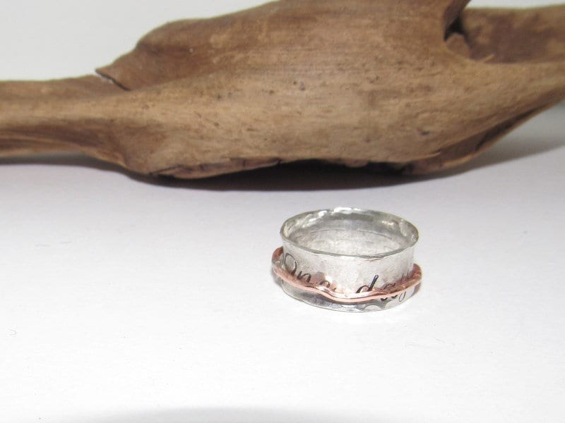 One day at a time Sterling silver spinner ring, custom personalized ring, thumb ring, hand stamped jewelry for mom, Anniversary gift for mom, view 2