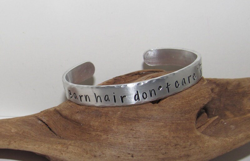 Pewter Barn hair don't care, horse lover jewelry, personalized cuff bracelet, Bff gift, western jewelry cuff,, view 3