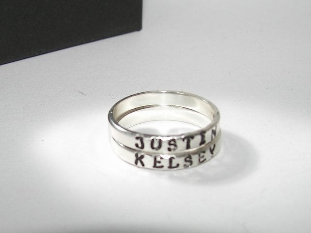 kids name stacking rings, silver stacking rings , Mother's stacking name rings, hand stamped personalized jewelry, handstamped jewelry, view 3