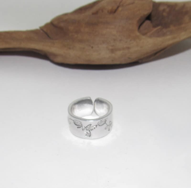 Sterling silver Humming bird Adjustable stamped ring, bird lover silver ring, inspiration rings adjustable ring, stamped jewelry,, view 5