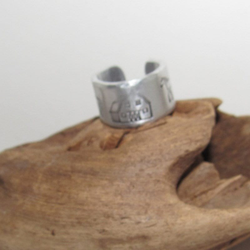 Horse lover Adjustable stamped ring, barn aluminum ring, inspiration rings, adjustable silver ring, stamped jewelry,, view 6