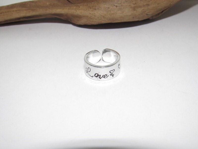 Sterling silver love thumb Ring, stamped cross ring, Personalized Hand Stamped Ring, Forest Hand Stamped Ring, view 5