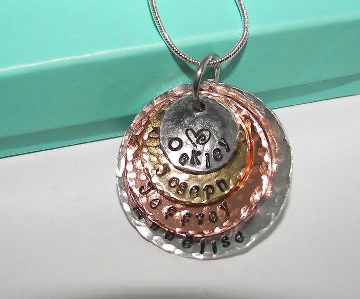 4 layer mom necklace with kids names, personalized mom necklace, custom hand stamped jewelry , Mothers day gift for mom or Grandma