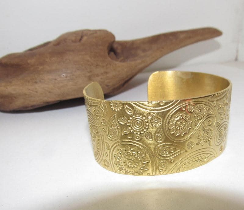 Copper Floral Print Embossed Cuff, boho paisley jewelry, personalized cuff bracelet, Bff gift, western jewelry cuff,
