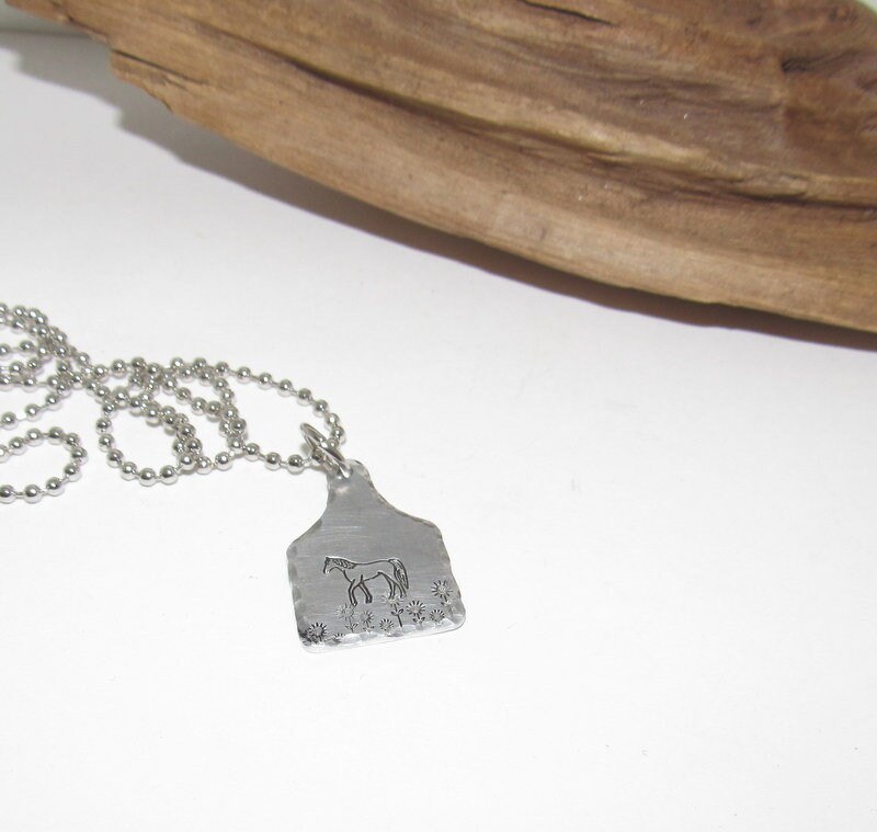 Clydesdale horse Cow tag necklace , personalized necklace pendant, horse lover gift, western jewelry for her, pendant necklace, view 5