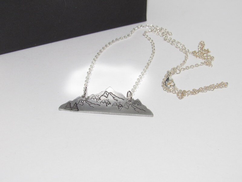 Mountain necklace for her, mountain lover gift, mountain girl jewelry, custom hand stamped necklace for her, custom psalms 121, view 2