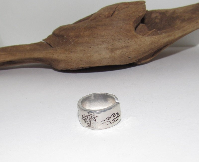 Beach view Personalized Adjustable stamped ring, inspiration rings, adjustable silver ring, stamped jewelry, boho beachring, view 4